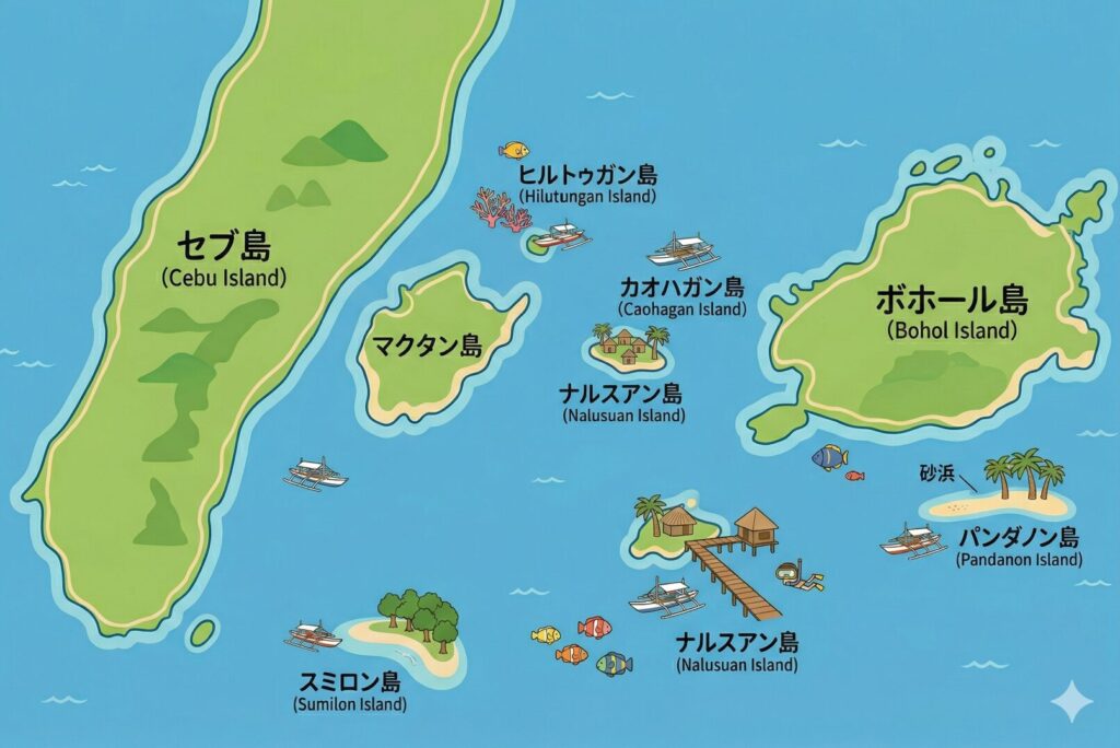 セブ島　アイランドホッピング　島　イラスト